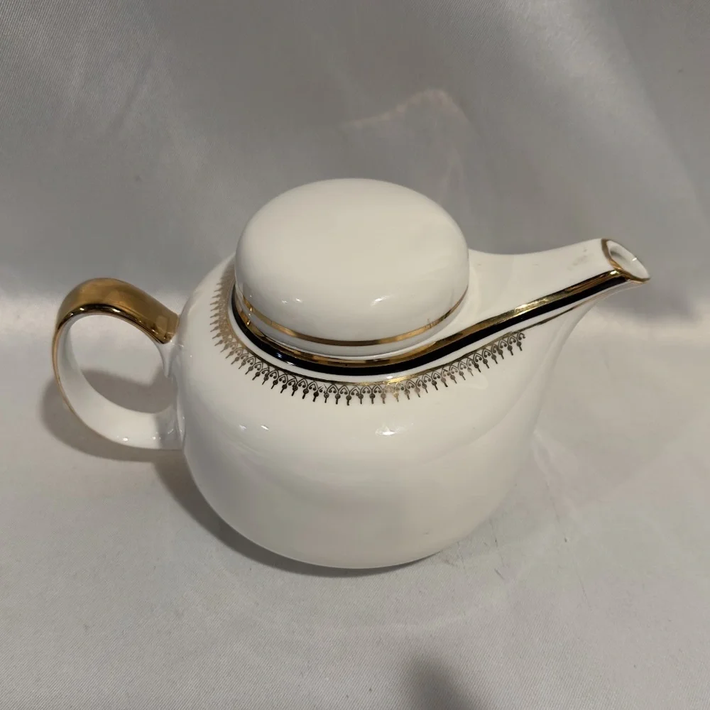Chodziez Poland Tea Pot Black Gold Band Filligree